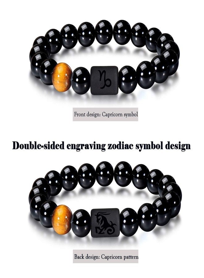 VLINRAS Zodiac Capricorn Bracelet for Men Women Capricorn Gifts Natural Black Onyx Stone Zodiac Charm Bracelet Constellation Horoscope Jewelry - Image 2